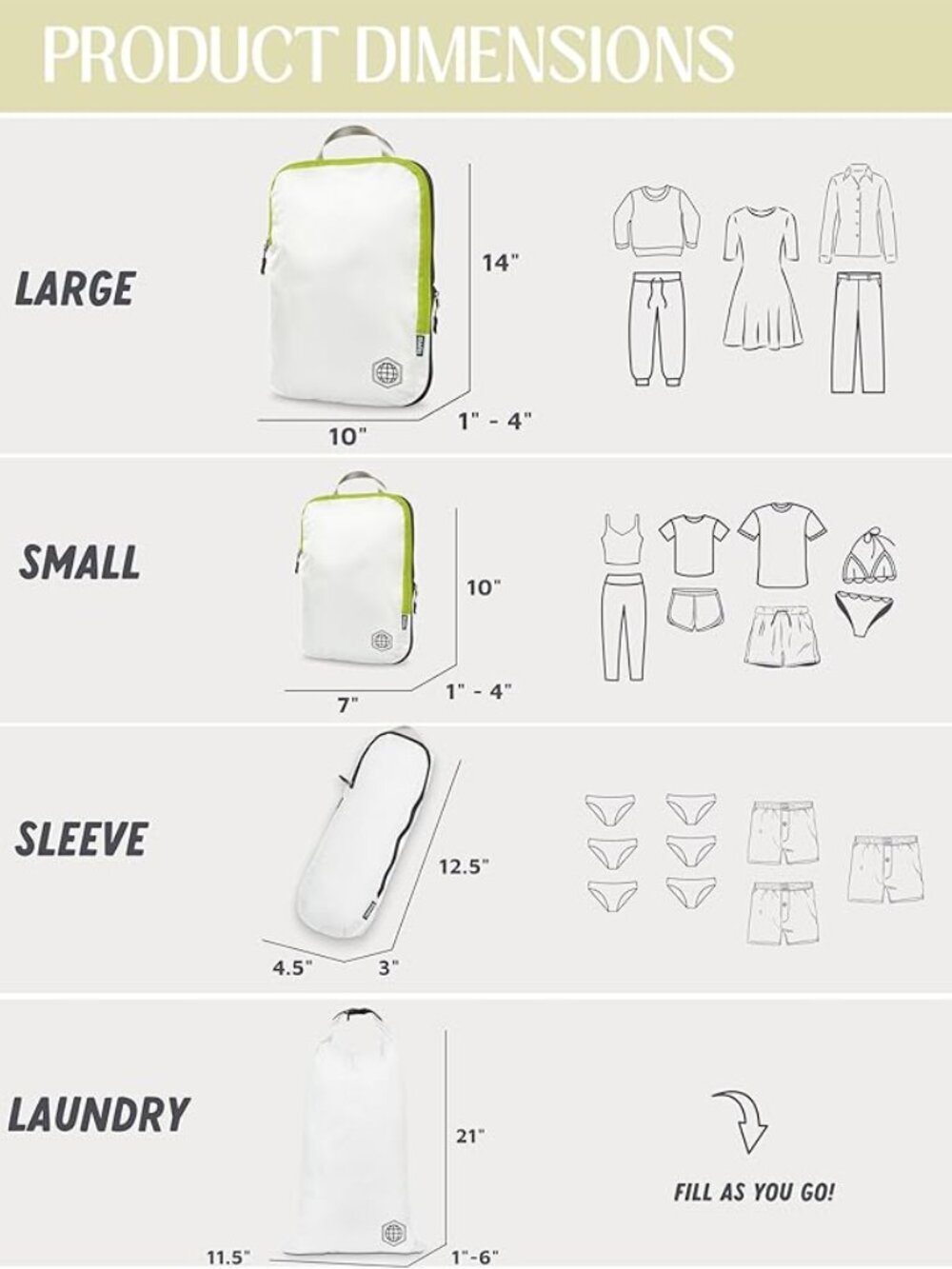 Tripped Travel Gear Compression Packing Cubes Set | 6 Pieces | White - Picture 3 of 4